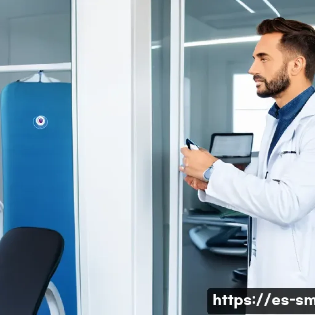 스포츠의학 이직을 위한 준비 - A modern sports medicine clinic in Spain, featuring a professional male doctor in his 30s wearing a ...