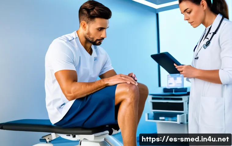 스포츠의학 전문가 경력 성장 단계 - A professional sports medicine doctor performing a detailed functional evaluation on a young adult a...