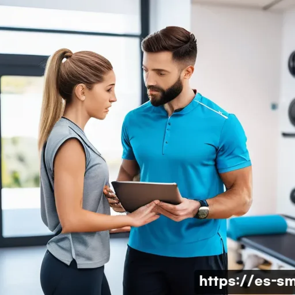 스포츠의학 전문가가 되기 위한 경로 - A professional sports medicine specialist consulting with an athlete in a modern rehabilitation clin...