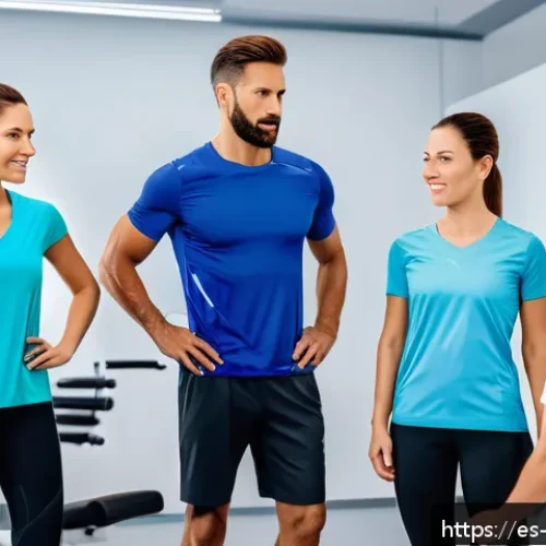 Home 17 스포츠의학 전문 지식 향상 방법 - A dynamic sports rehabilitation clinic scene showing a diverse group of athletes wearing athletic cl...